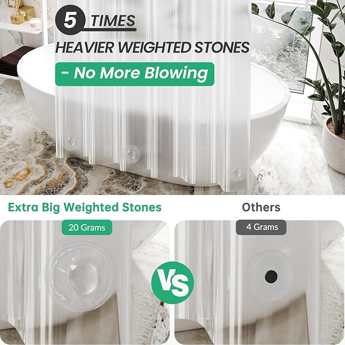 AmazerBath Extra Long Shower Curtain Clear 108 Inches Long, Plastic Floor to Ceiling Shower Curtain Extra Tall, Heavy Duty PEVA with 3 Weighted Stones and 12 Grommet Holes, 72x108 Inches