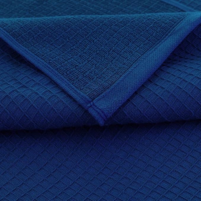 CASA COPENHAGEN Wafffle 4Pcs 100% Egyptian Cotton Large Designer Towels Gift Set- Navy, 55"x27", 4Bath Towels for Bathroom (Box Pack, Set for Women & Men)