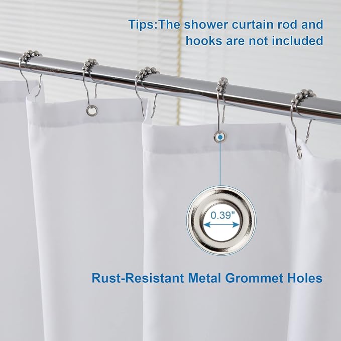 Amazer Extra Long Shower Curtain Liner Washable, 72 x 96 Inches, Fabric White Shower Liner with 2 Bottom Stones, Waterproof 2-in-1 Shower Curtain and Liner, 12 Grommet Holes, Hotel Quality, White