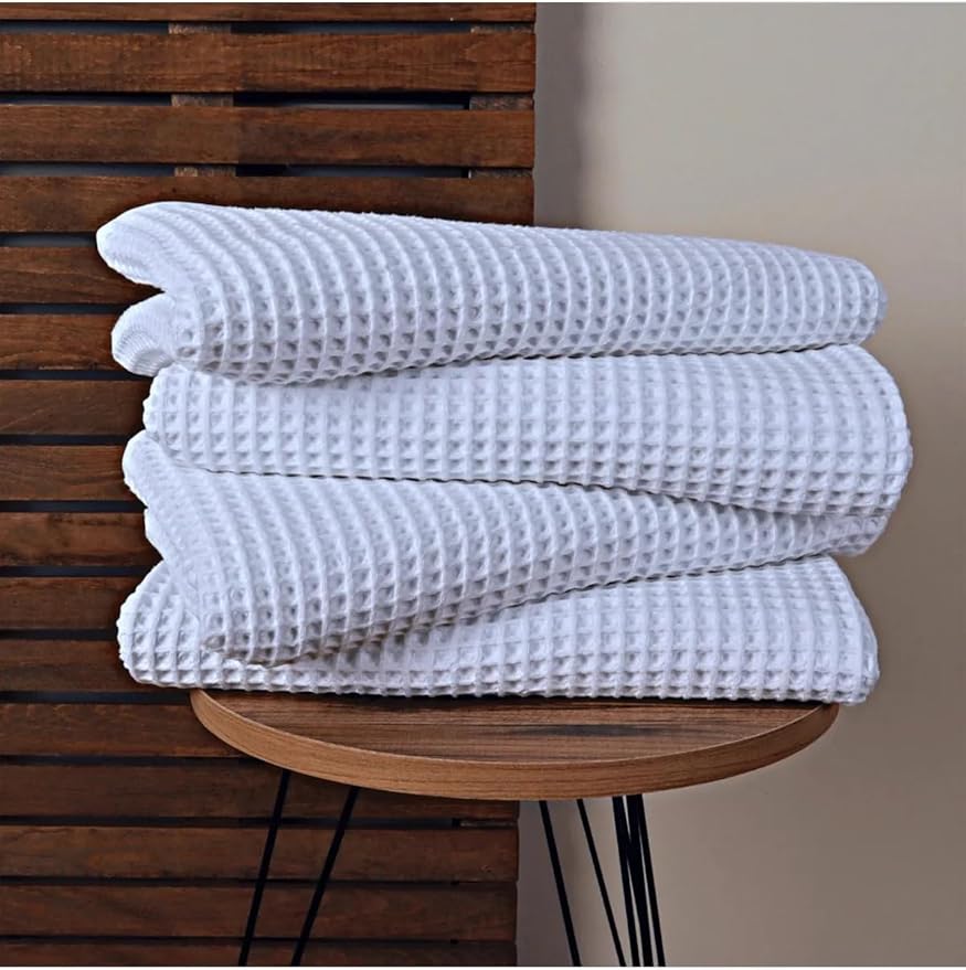 Waffle Towel for Bathroom 59x30 Inches, Turkish Bath Towel, Cotton Bath Towel, 6 Color Option, Mint Green, Brown White, Anthracite, Powder Pink, Gray (White)