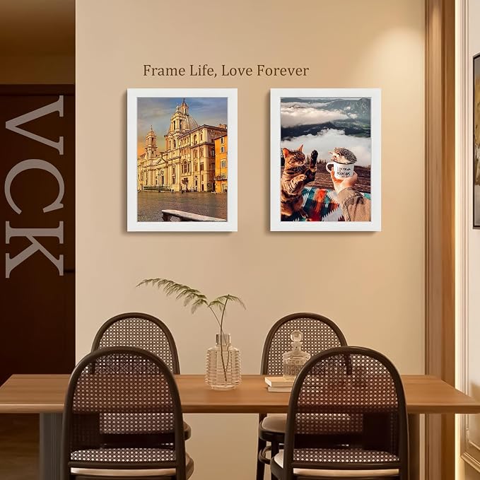 VCK 11x14 Picture Frame Set of 4 - White, Gallery-Quality Wood Poster Frames, 1.1-Inch Wide Border, Polished Plexiglass, Vertical or Horizontal Wall & Tabletop Display for Photo/Art/Prints, White