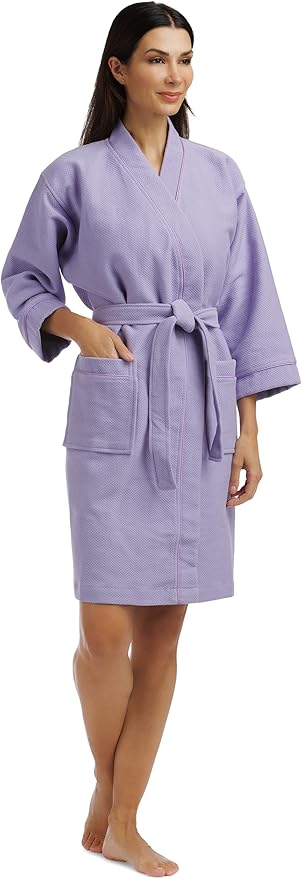 Fishers Finery Women's Waffle Kimono Resort Spa Robe; Above Knee Length