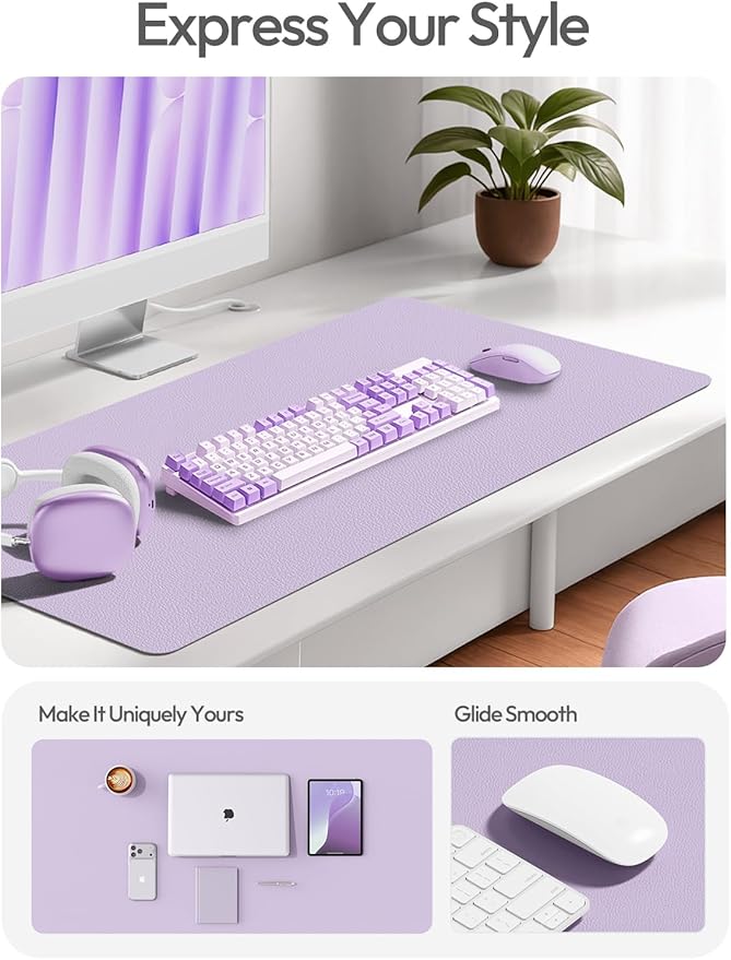 YSAGi Leather Desk Pad Protector, Office Desk Mat, Large Mouse Pad, Non-Slip PU Leather Desk Blotter, Laptop Desk Pad, Waterproof Desk Writing Pad for Office and Home (Light Purple, 47" x 17")