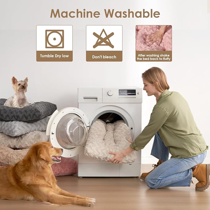 EHEYCIGA Washable XL Dog Bed for Crate 41x27 Inch, Kennel Pad for Extra Large Dogs Up to 65 lbs, Plush and Comfy Pet Sleeping Mat, Beige