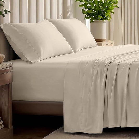 Bare Home 100% Organic Cotton Jersey Sheet Set, Ultra Soft, 100% Cotton - Sheet Set & Pillowcases - Deep Pocket Bed Sheets (Full, Sand)
