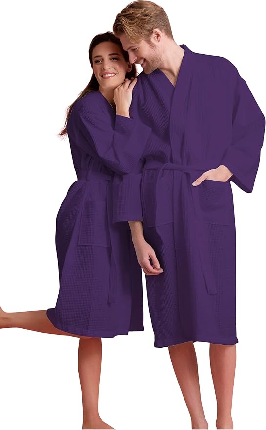 Soft Touch Linen Men's Cotton Waffle Bathrobe, Luxurious & Lightweight, Comfortable & Absorbent, Softness, Fast Dry,