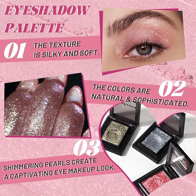 Champagne Shimmer Glittle Eye shadow Palette Makeup, Single Shimmer Eyeshadow for Older Women, High Pigment Natural Sombras Crema Para Ojos, Talc, Paraben & Cruelty Free (01#Champagne)