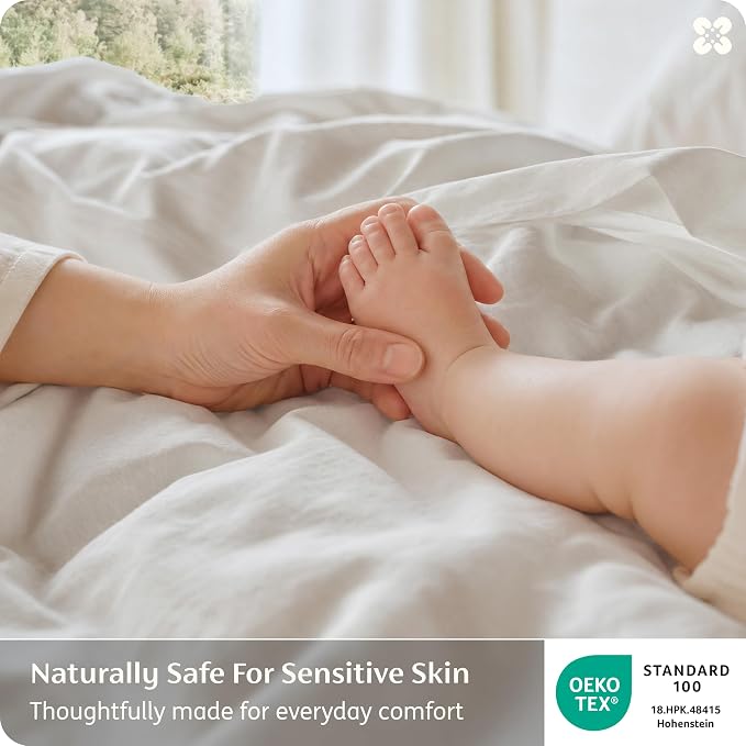 Bedsure GOTS Organic Cotton Queen Duvet Cover Set, Pure White, 90" x 90" | for Sensitive Skin—8 Interior Ties Keep Insert Secure, Hidden Zipper, Breathable Comfort in Ivory with 2 Pillow Shams