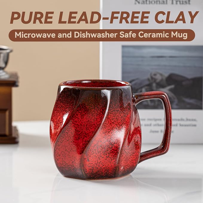 Autumn Ember Ceramic Coffee Mug - 17 oz Unique Reactive Glaze Coffee Cup with Ergonomic Large Handle, Ceramic Mug for Office Home, Birthday Gift for Men Women