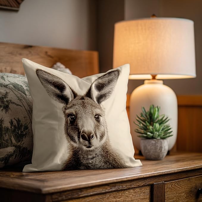 Shrahala Cute Kangaroo Decorative Throw Pillow Cover, Sepia Toned Portrait Square Pillowcase Blended Double-Sided No Inserts for Bedroom Living Room Set of 2 (26 X 26 in)