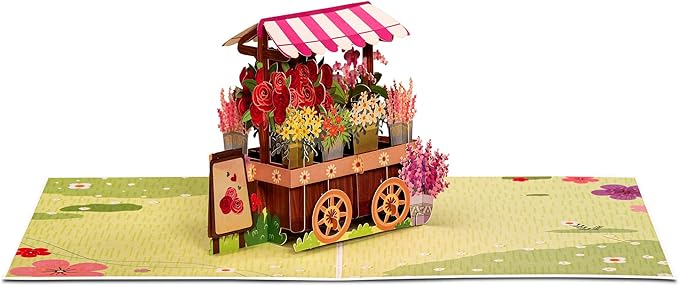 Paper Love Frndly Pop Up Valentine's Day Card, Flower Stand, Handmade 3D Popup Cards, 100% Recycled and Eco-Friendly, 8" x 6" Cover - with Removable Note Tag