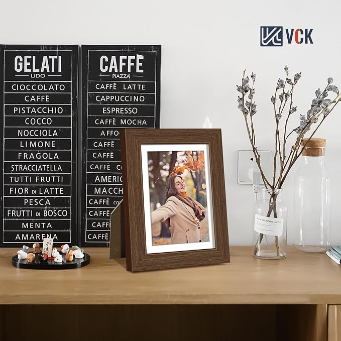 VCK 5x7 Picture Frames Brown 3 Pack, Wide Border Wood, Tempered Glass, Display 4x6 Photo with Mat or 5 x 7 without, for Home, Office, Gallery, Woodgrain Series, Tabletop & Wall Hanging