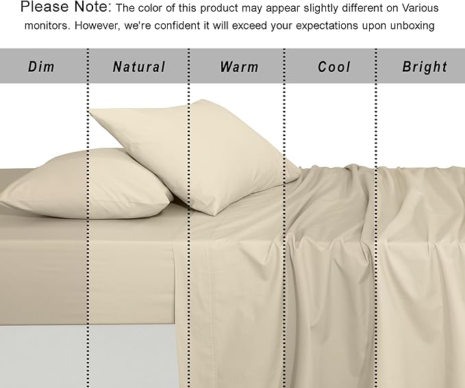 RUVANTI 100% Cotton Organic Percale Sheets Queen Size – Crisp Cooling Bed Sheets for Hot Sleepers, Deep Pocket 15”, Soft Peach Finish, Breathable & Durable Hotel-Style 4 Pcs, Cloud Cream