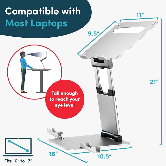 Lifelong 20" Tall Adjustable Laptop Stand with Phone & Tablet Holder | Ergonomic Aluminum Laptop Riser, Portable Foldable Computer Stand, Fits 10-17” Laptops for Desk