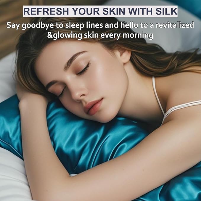 Ravmix Silk Pillow Cases with Zipper, 21momme Mulberry Silk Pillowcase for Hair Skin Health, Soft Smooth Breathable Cool Pillow Cover for Beauty Sleep with Gift Box 1PC(Queen 20"x30", Peacock Blue)