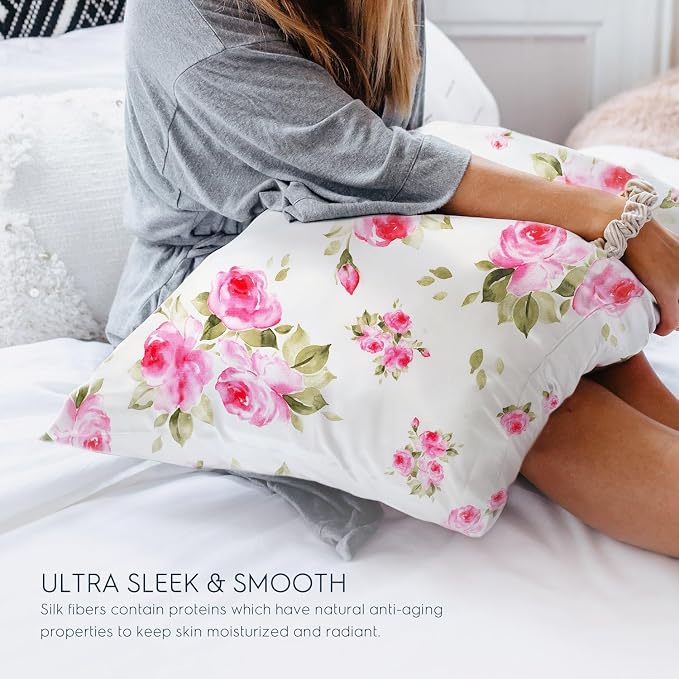 TAFTS 22mm 100% Pure Mulberry 6A Silk Pillowcase for Hair & Skin with Zipper Closure, Cooling, Natural, Organic, Double Sided Silk Pillow Case (Rose, Queen Size, 20"x30")