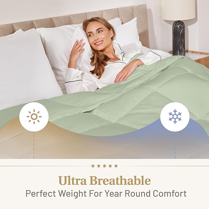 The Ultimate Luxury Fluffy Down Alternative Comforter Plush Premium Duvet Insert Thick Comforter All Season Breathable Hotel Collection Puffy Comforter (Queen Sage Green)