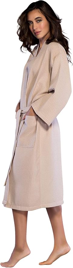 Turquaz Lightweight Long Waffle Kimono Spa Robe for Women