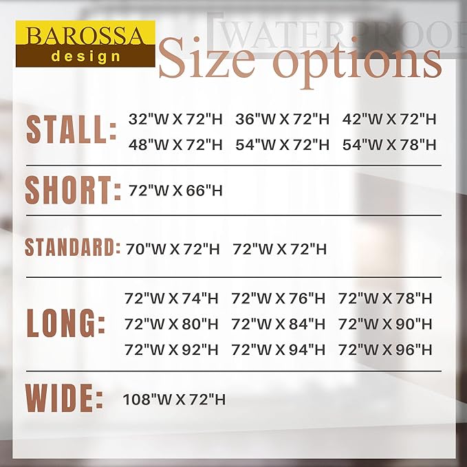 Barossa Design Waterproof Fabric Shower Curtain or Liner Microfiber 72" W x 96" H - Floor to Ceiling Extra Long, Hotel Quality & Machine Washable White Shower Liner for Bath Tub, 72x96 Inches