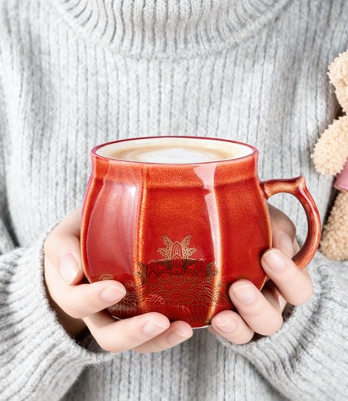 AmorArc 12 oz Coffee Mug, Ceramic Coffee Cups for Latte CappuccinoTea, Easy to Hold&Clean, Dishwasher&Microwave Safe, Red