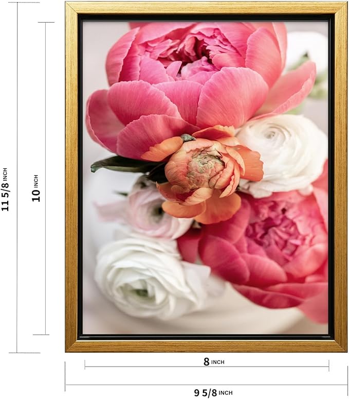 Monem Art Pink Peony Floral Macro Photography Print - Romantic Flower Art Poster - Wall Decor for Living Room, Bedroom or Office - 8x10 Gold Framed CANVAS Wall Art by Mareike Bohmer
