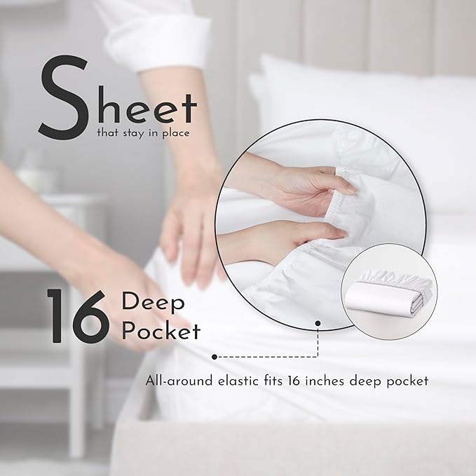 Linen Closet 100% Organic Cotton Full Size Sheets Set, 4 Pcs, Light Blue - Percale Bed Sheets & Pillowcases Set - Up To 16" Deep Pocket Fitted Sheet - Cooling, Crisp & Breathable - For Hot Sleepers