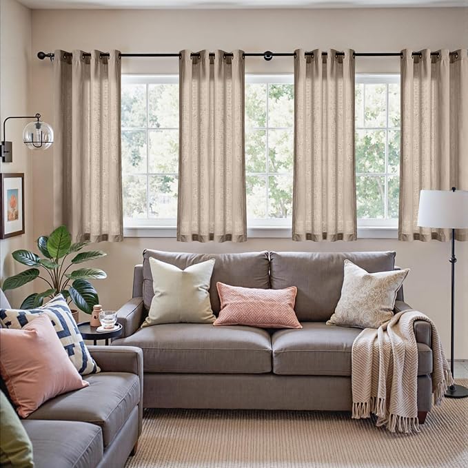 jinchan Taupe Linen Curtains 63 Inch Length for Door Window Light Weight Two Pages Curtains for Living Room Light Filtering Grommet Drapes Semi Transparent Drapes Providing Privacy for Bedroom 50"Wide