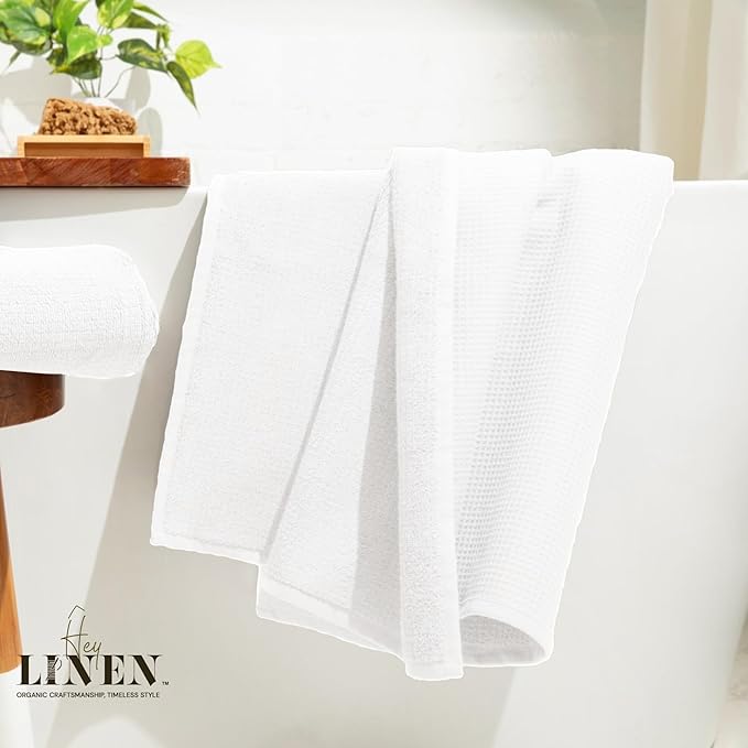 100% Organic Cotton Bath Sheet Set of 2 | Luxury 650 GSM Beach & Spa Towel Sheet | Soft Extra Large Quick Dry Towel for Bathroom | Waffle Terry Weave | White 35x70