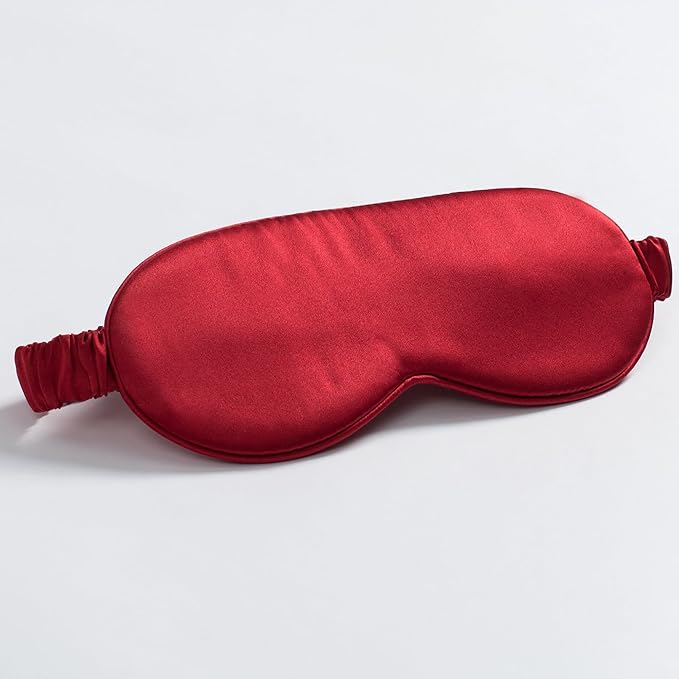 100% 22 Momme 6A Grade Double-Sided Pure Mulberry Silk Eye Mask Soft Breathable Sleep Blindfold with Elastic Headband for Men and Women Pack of 1 (Red)