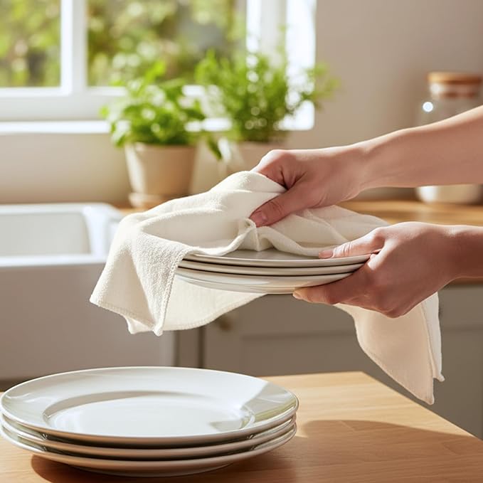 Flour Sack Shop Towels, Natural Cotton Cleaning Towels 14" x 12", Pack of 6 Reusable Absorbent Towels for Garage, Automotive, Workshop, Kitchen Cleaning, Polishing, Dusting & Multi-Purpose Use