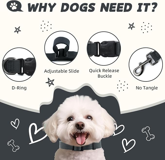 Dark Grey Dog Collar and Leash Set for Small Dogs, Breathable, Anti-Odor & Soft, Comfortable for Sensitive Skin Puppies, 90% Bamboo Rayon, Quick-Release Buckle Pet Collar for Chihuahuas Frenchie
