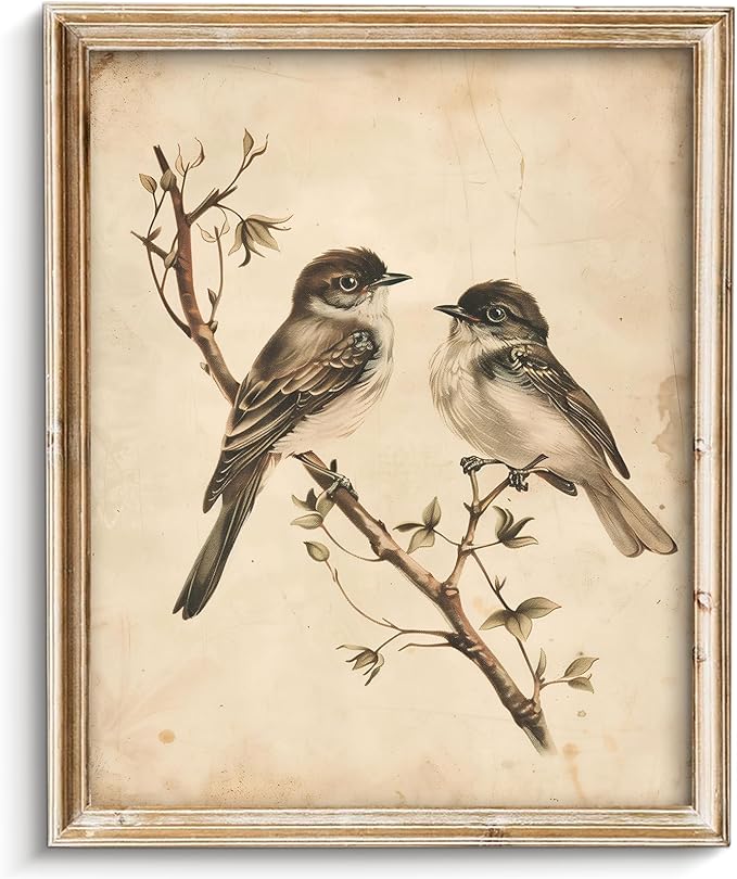 Vodefoad Vintage Botanical Birds Print Neutral Summer Bird Printable Wall Art Minimalist Nature Decor Rustic Cottage Summer Canvas Decoration Classic Neutral Animal Artwork Canvas Wall Decor for Home, Bedroom, Living Room, Bathroom, Lake House - 8x10In...