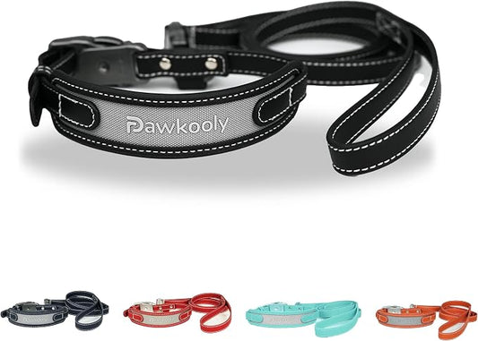 MagEase Dog Collar with 4FT Leash | Adjustable | Anti-Wrinkle, Bite & Stain-Resistant Leather | Soft & Skin-Friendly | 450LB Escape-Proof Magnetic Buckle (Black, Small)
