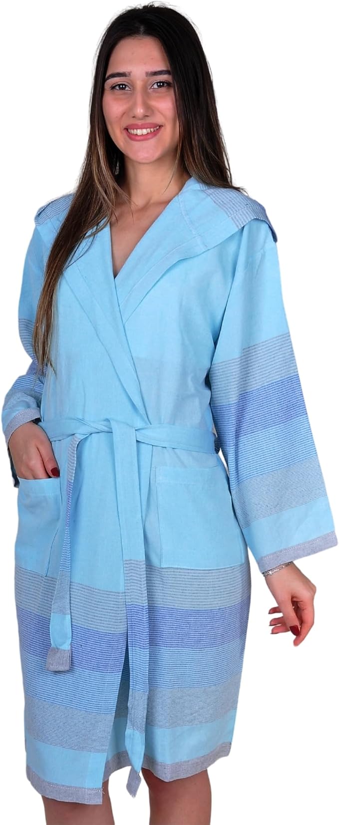 ATANI 100% Turkish Cotton Bathrobe S-XXL for Women & Men – Peshtemal Style Soft Cozy Lounge Robe, Absorbent & Lightweight