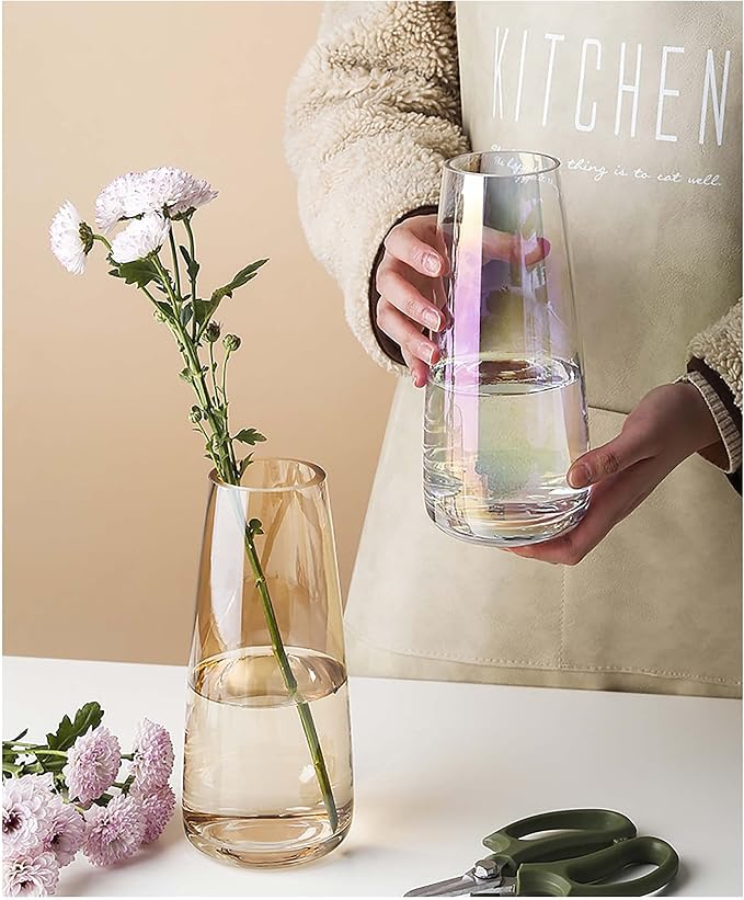 FANTESTICRYAN Modern Glass Vase Crystal Glass Vase for Home Office Decor (Crystal Amber)