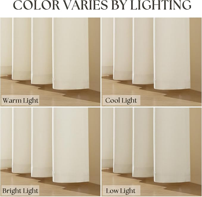 92 Inches Long Linen Curtains 2 Panels Set for Living Room Dining Grommet Semi Sheer Cottagecore Farmhouse Modern Drapery Boho Privacy 92 Inch Length Window Curtain for Bedroom Cream Ivory