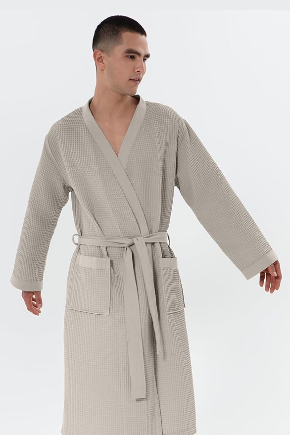 SEYANTE Turkish Cotton Waffle Robe for Men – Organic GOTS Certified Spa Bathrobe, Lightweight Kimono, Soft Cotton Bathrobe
