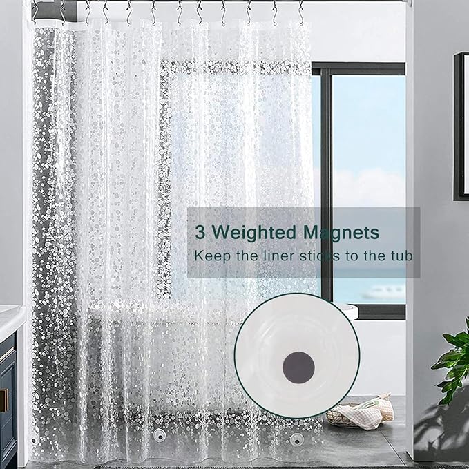 EVA Clear Shower Curtain Liner, 3D Water Cube 5G Shower Liners with 12 Rustproof Metal Grommets and Weighted Magnets, Waterproof Duty for Bathroom 72 x 72