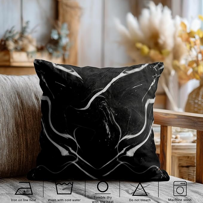 Shrahala Marble Black Decorative Throw Pillow Cover, Skin Black Marble Square Pillowcase Blended Double-Sided No Inserts for Bedroom Living Room Set of 2 (24 X 24 in)
