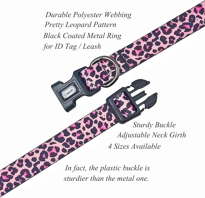 Dog Collar Leash Set, Leopard Pattern, Polyester Material, Adjustable Collar and 5ft Matching Leash, for Small Dogs.(S, Colorful Leopard)