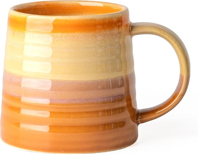 15.5 Oz Large Reactive Glaze Ceramic Mug, Heavy Weighted Stoneware Coffee Cup, Wide Base, Thick Wall Big Tea Cup with Custom Package Box, Microwave & Dishwasher Safe (Orange)