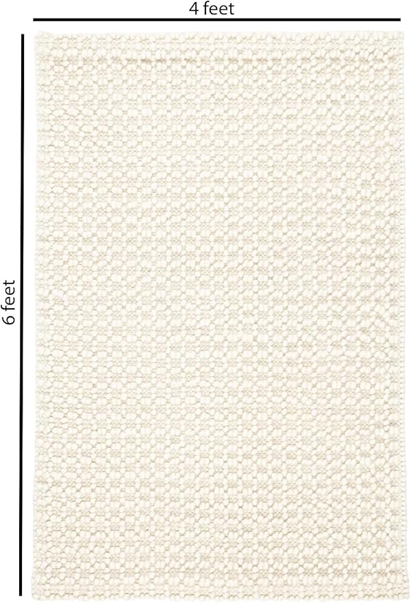 Wool Area Rug - Handmade Natural Wool Carpet Rug, Textured Design, Handwoven Ivory Rug - Suitable for Hallway, Bedroom, Dining Room (Ivory- 4'x6')