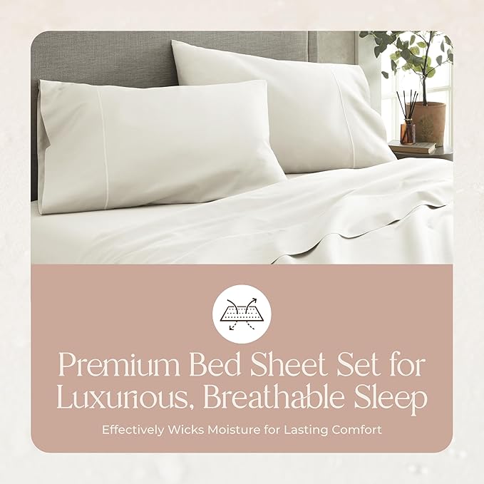 100% Organic Cotton Sheets Full Size - GOTS Certified Organic Bed Sheets with Deep Pocket 500 Thread Count and Cozy Sateen Weave Gets Softer with Each Wash - Luxury 4 Piece Set (Natural, Full)