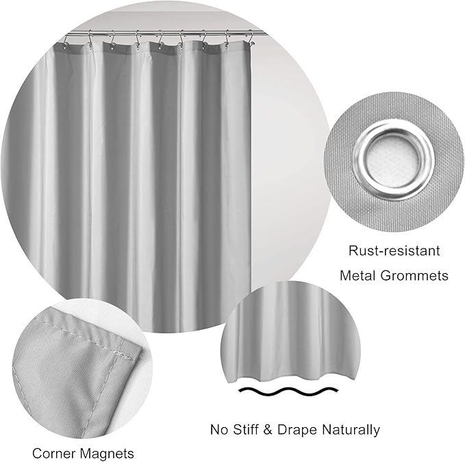 Ultimate Waterproof Fabric Shower Curtain or Liner, TPU Lining & Machine Washable, Use for Bath Tub/Stall in Home and Hotel, Gray, 72"x72"