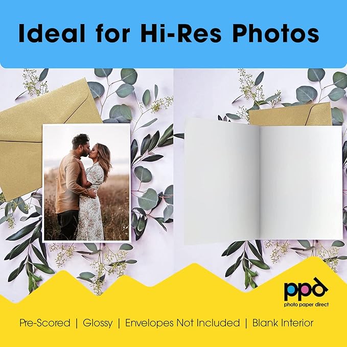 PPD Greeting Card Paper, Printable Greeting Cards for Inkjet Printer, 8.5 x 11 Blank Half Fold to 5.5 x 8.5 Custom Cards for Birthday, Wedding, Invitations, Thank You Note, Instant Dry (20 Sheets)