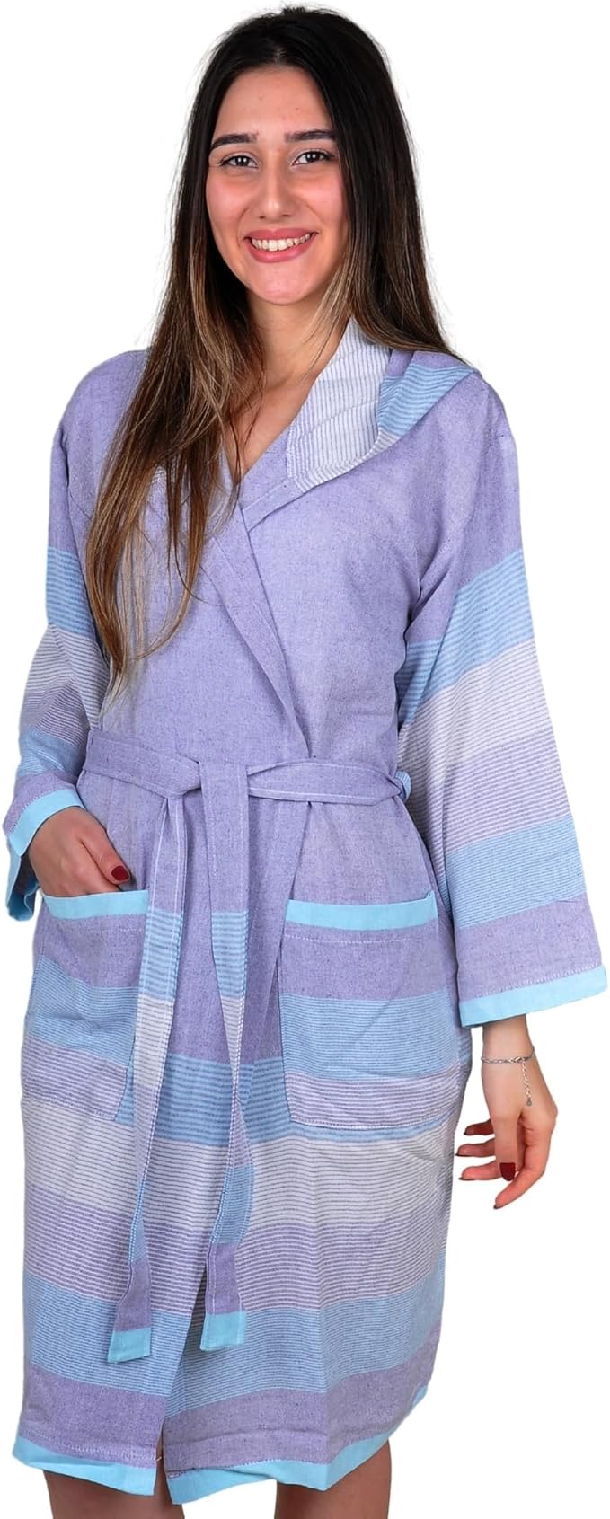 ATANI 100% Turkish Cotton Bathrobe S-XXL for Women & Men – Peshtemal Style Soft Cozy Lounge Robe, Absorbent & Lightweight