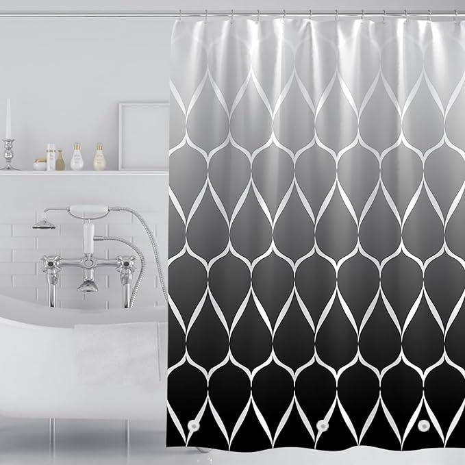TIKABC Shower Curtain Liner, 4G PEVA Shower Liner, Plastic Waterproof Shower Curtains, 72x72 inch with Grommet Holes 3 Magnetic Weights