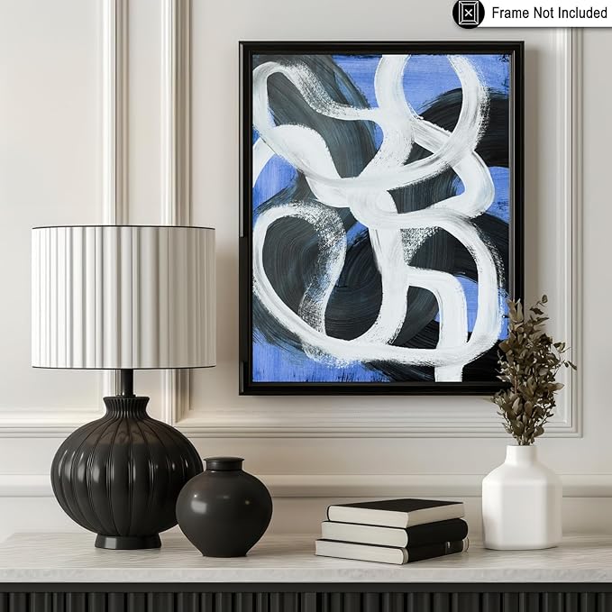 Monem Art Bold Blue Brushstroke Abstract Print - Modern Textured Line Art Poster - Wall Decor for Living Room, Bedroom or Office - 8x10 Unframed Wall Art by Mareike Bohmer