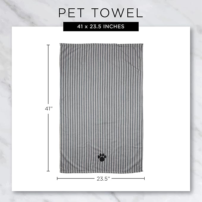Bone Dry Pet Grooming Towel Collection Absorbent Microfiber X-Large, 41x23.5, Embroidered Black (Pack of 12)