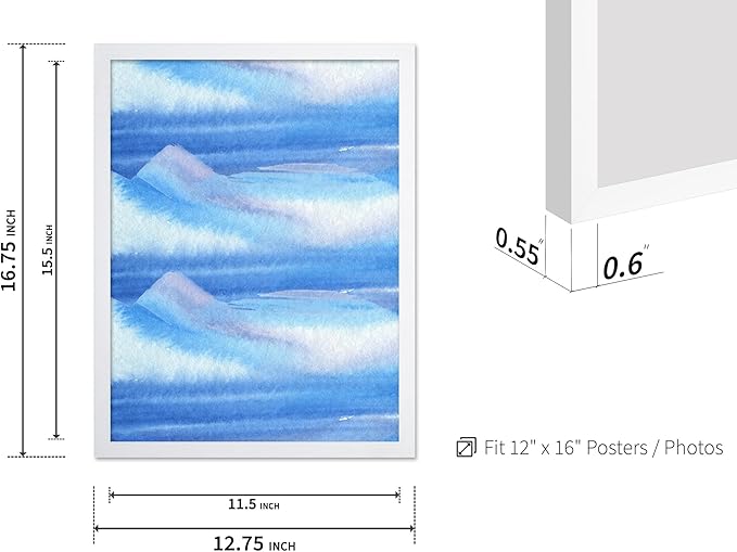 Monem Art Blue Watercolor Abstract Landscape Print - Minimalist Ocean Horizon Art Poster - Wall Decor for Living Room, Bedroom or Office - 12x16 White Framed Wall Art by Rs Lab Studio